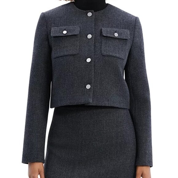 Theory Charcoal Mélange Plush Tweed Pocket Jacket | Size 12 | NWT - Picture 3 of 8